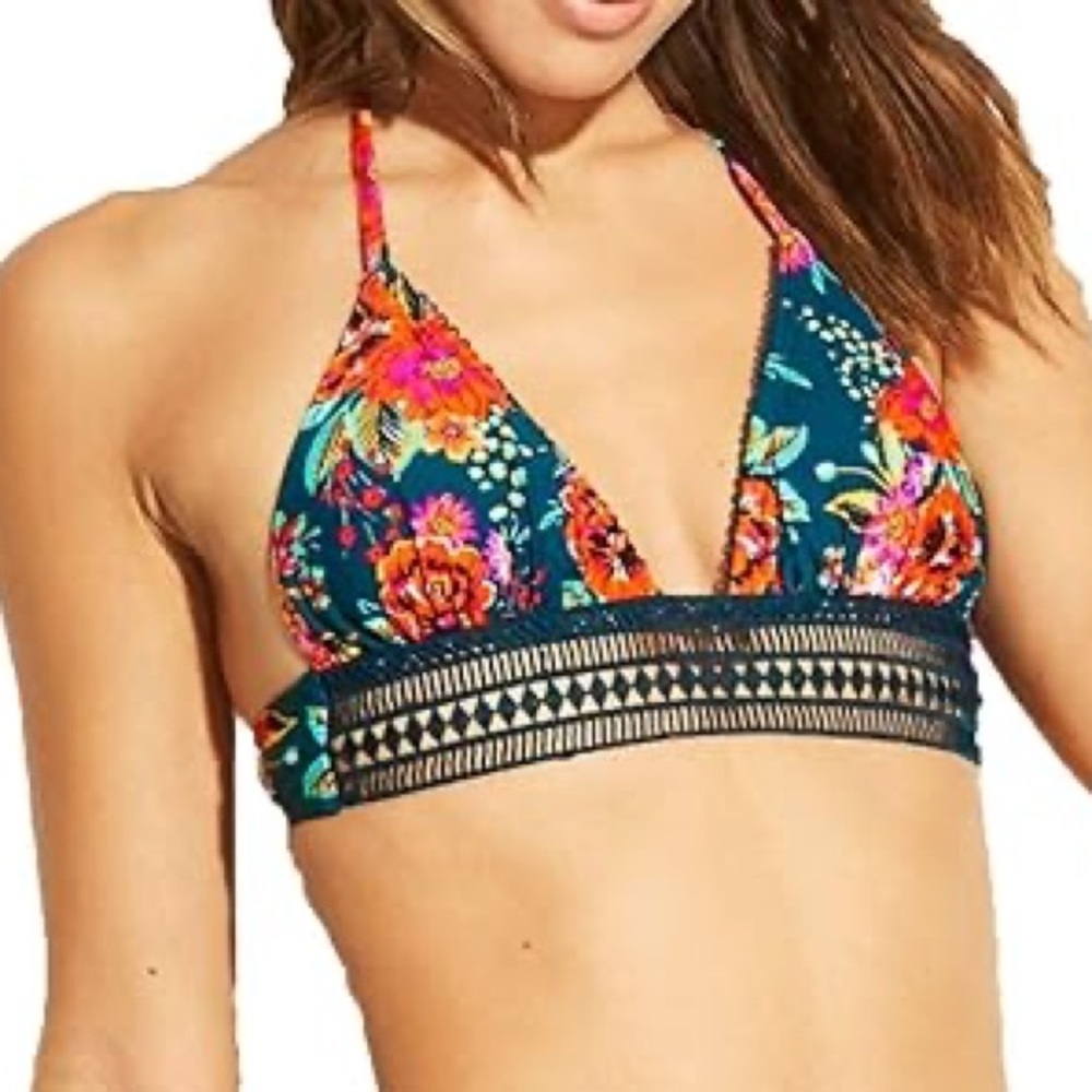 Xhilaration Teal Floral Bikini Top